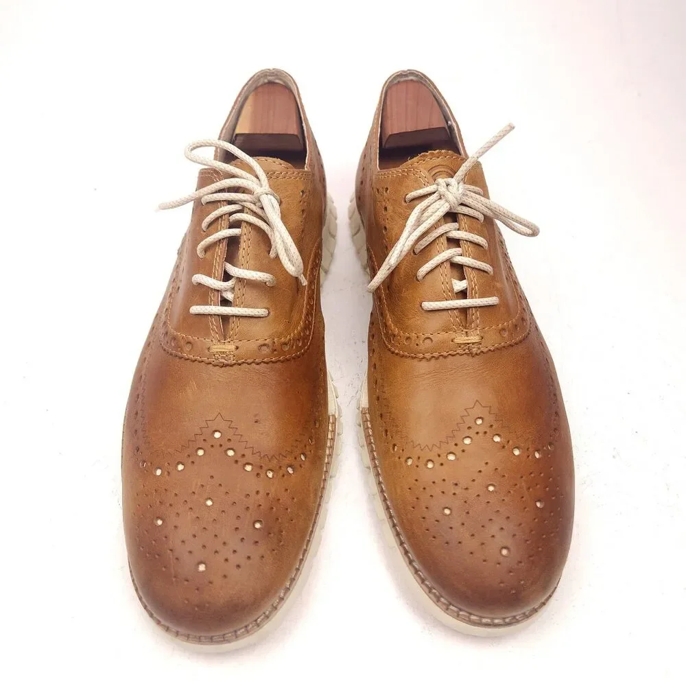 Cole Haan Men's Zerogrand Wingtip Oxford British Tan/Ivory Size 11 M C35186